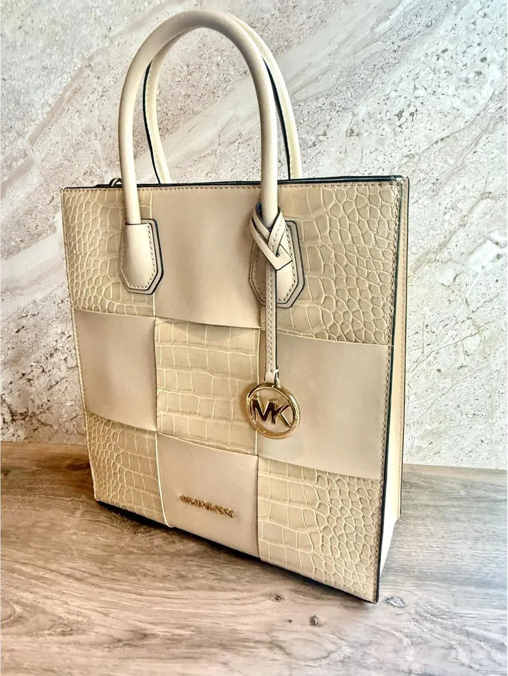 Michael Kors Mercer Medium NS Tote Bag & Matching Wallet Set Buff Croc NWOT - Picture 7 of 15